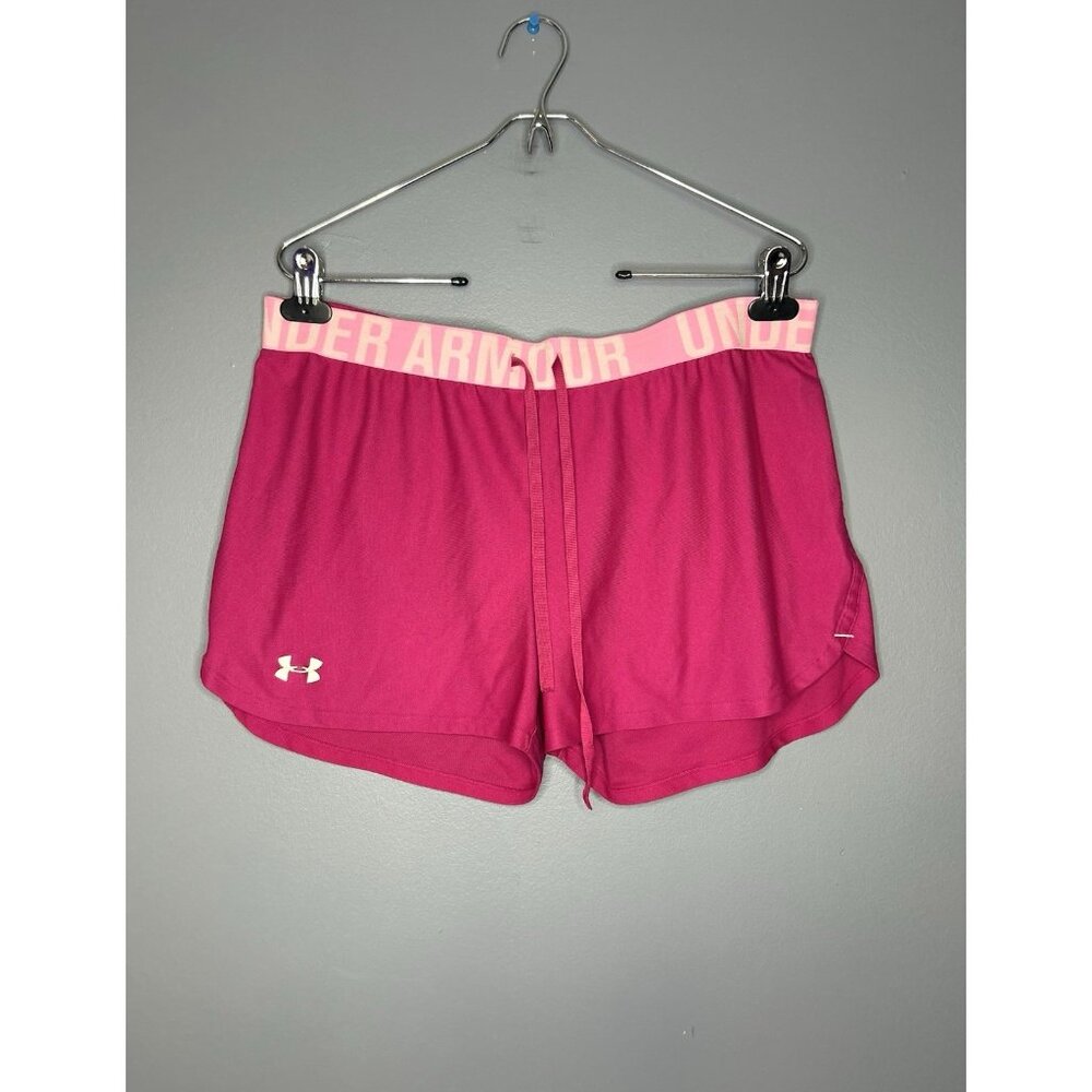 Under Armour Barbiecore Athletic Shorts Womens L Lightweight Workout Logo Gym